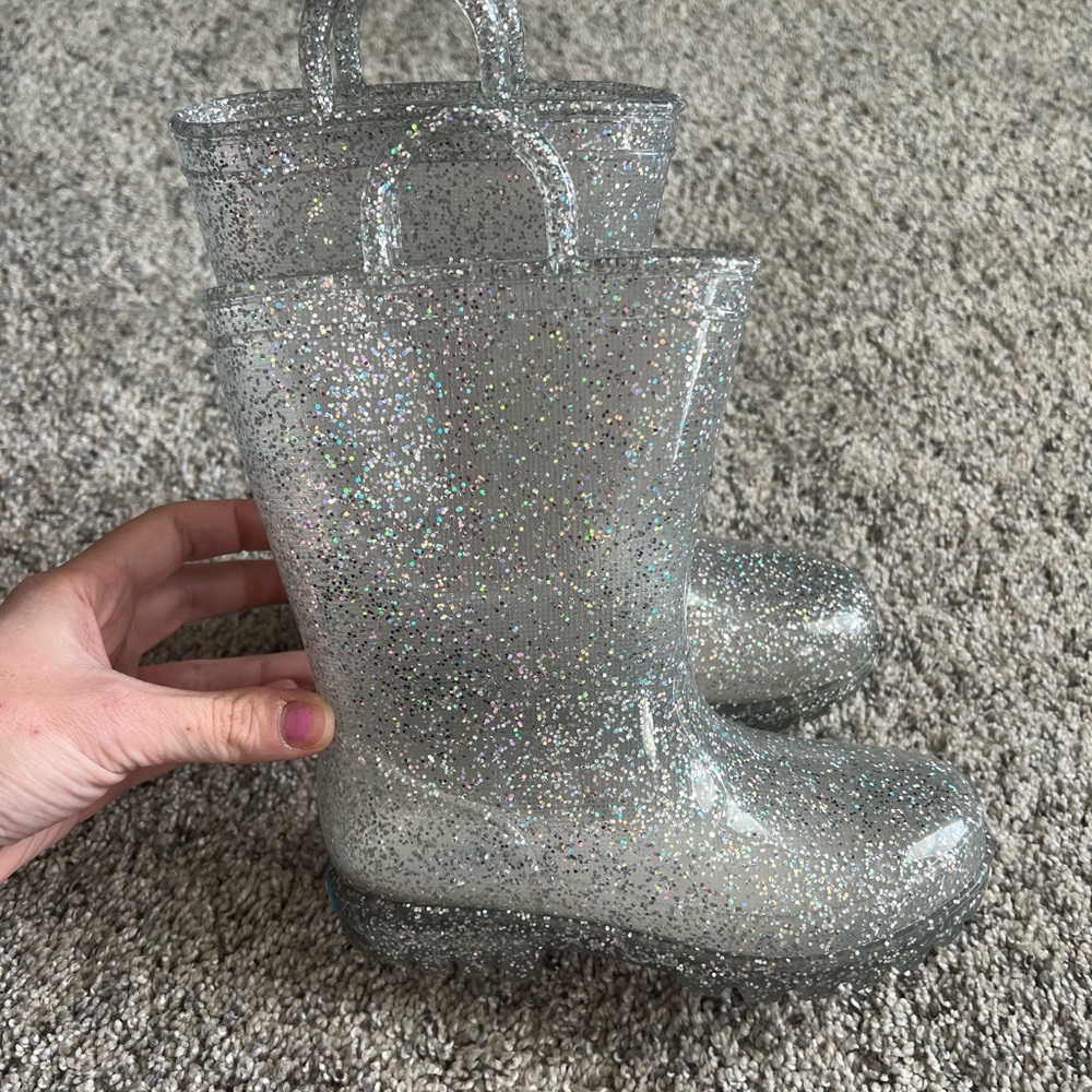 Silver Glitter Rain and Snow Boots